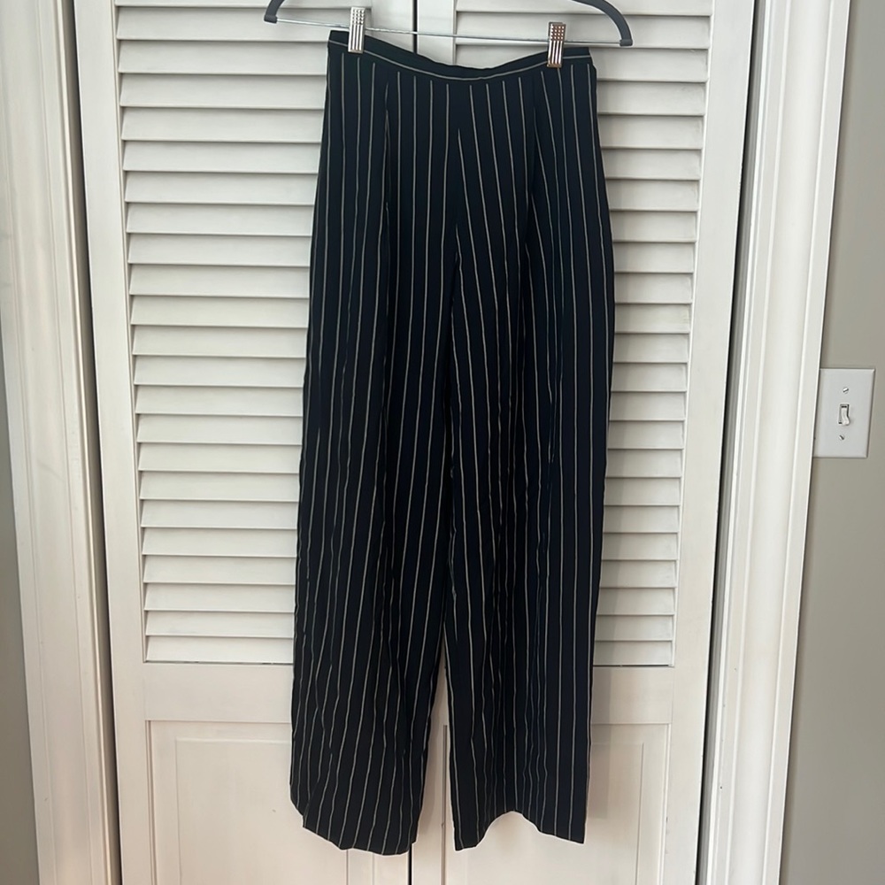 Vintage 100% Silk Wide Leg Striped Trouser